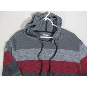 Men's XL CARBON Hoodie – Color‎ Block Striped Pullover – Heather Gray Red Black